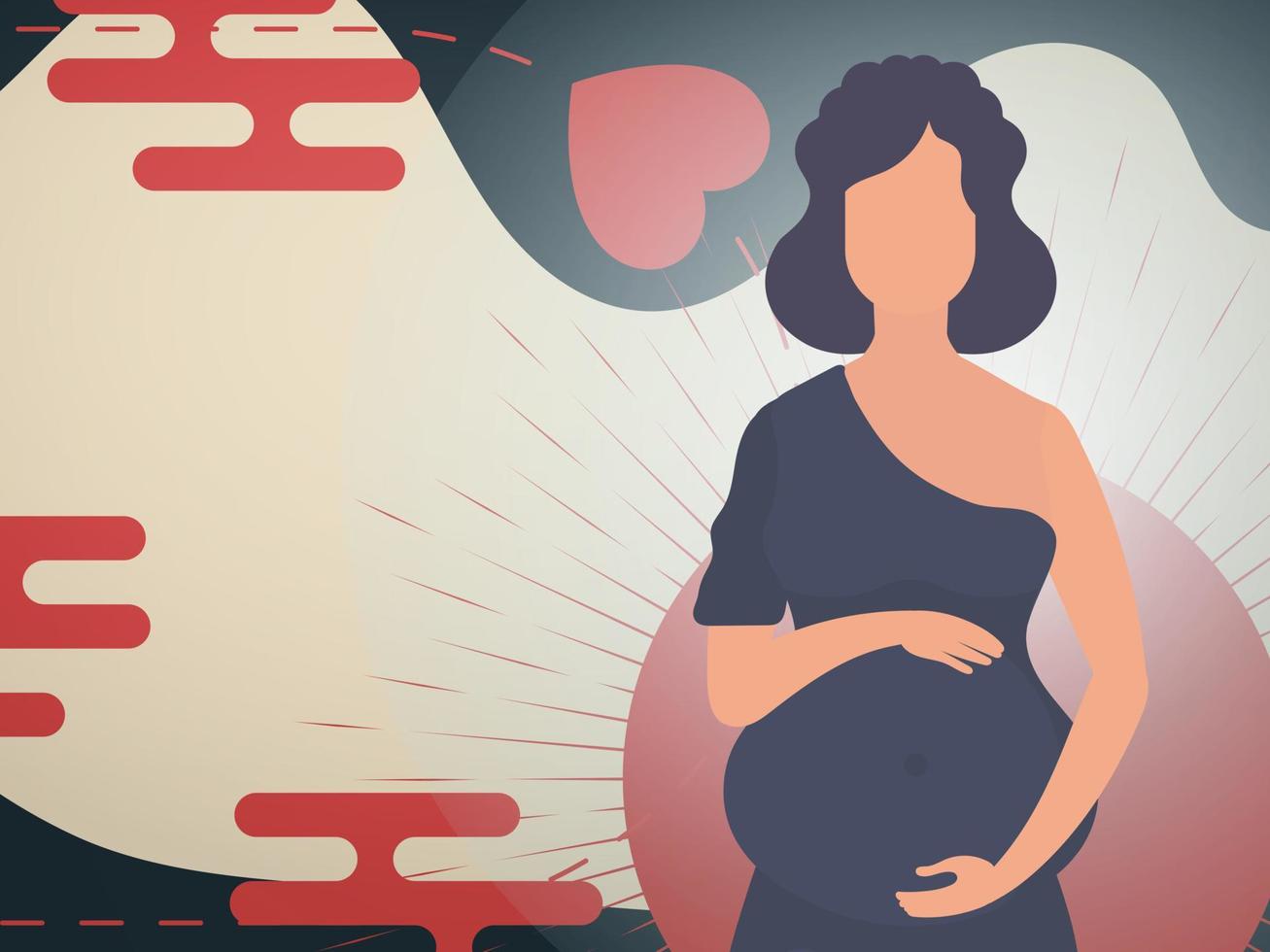 A pregnant girl holds her hands on her stomach. Banner or postcard for you. Vector. vector