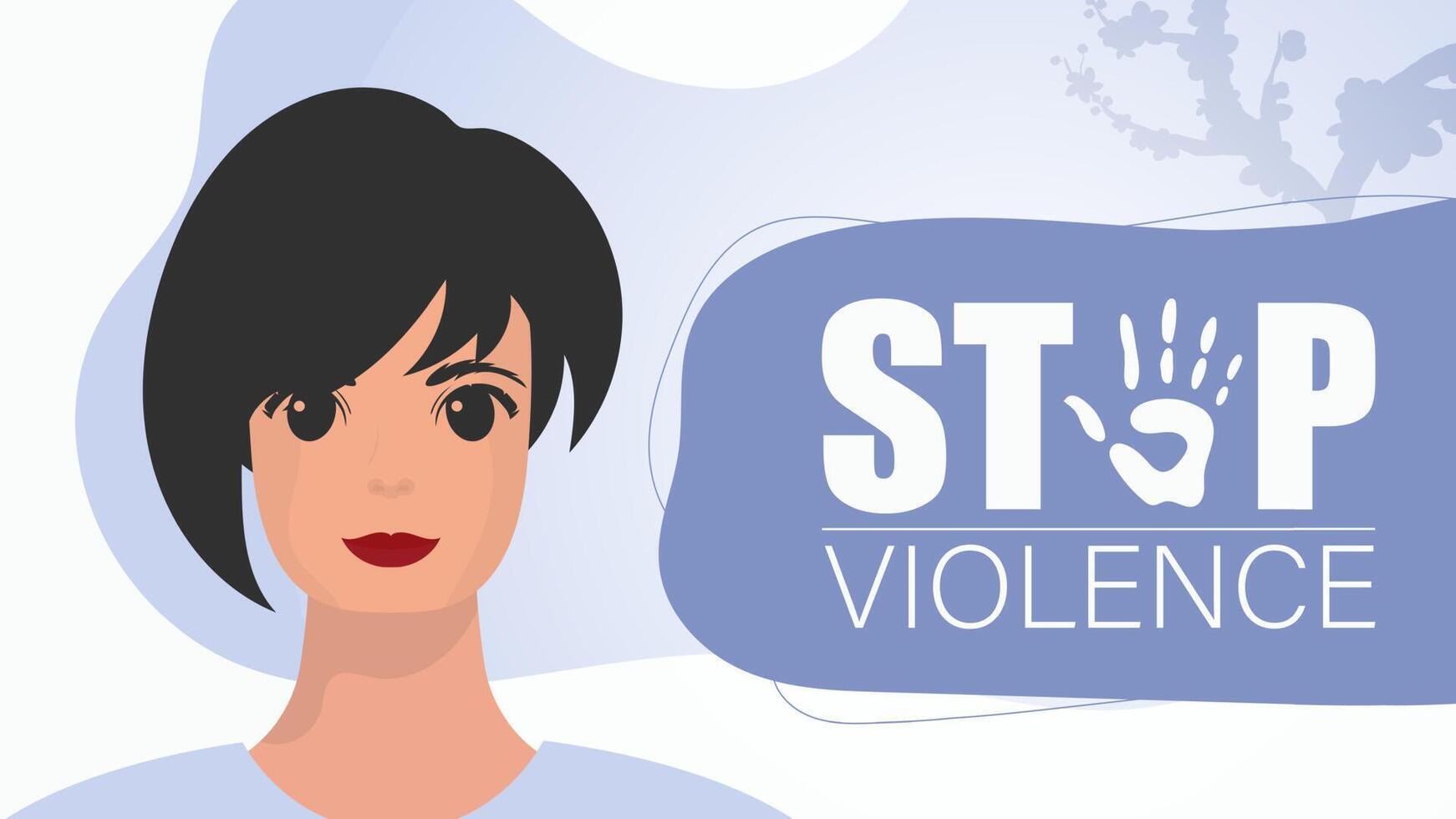 Stop violence. girl holds a banner in her hands. A strong woman protesting against violence. illustration. vector