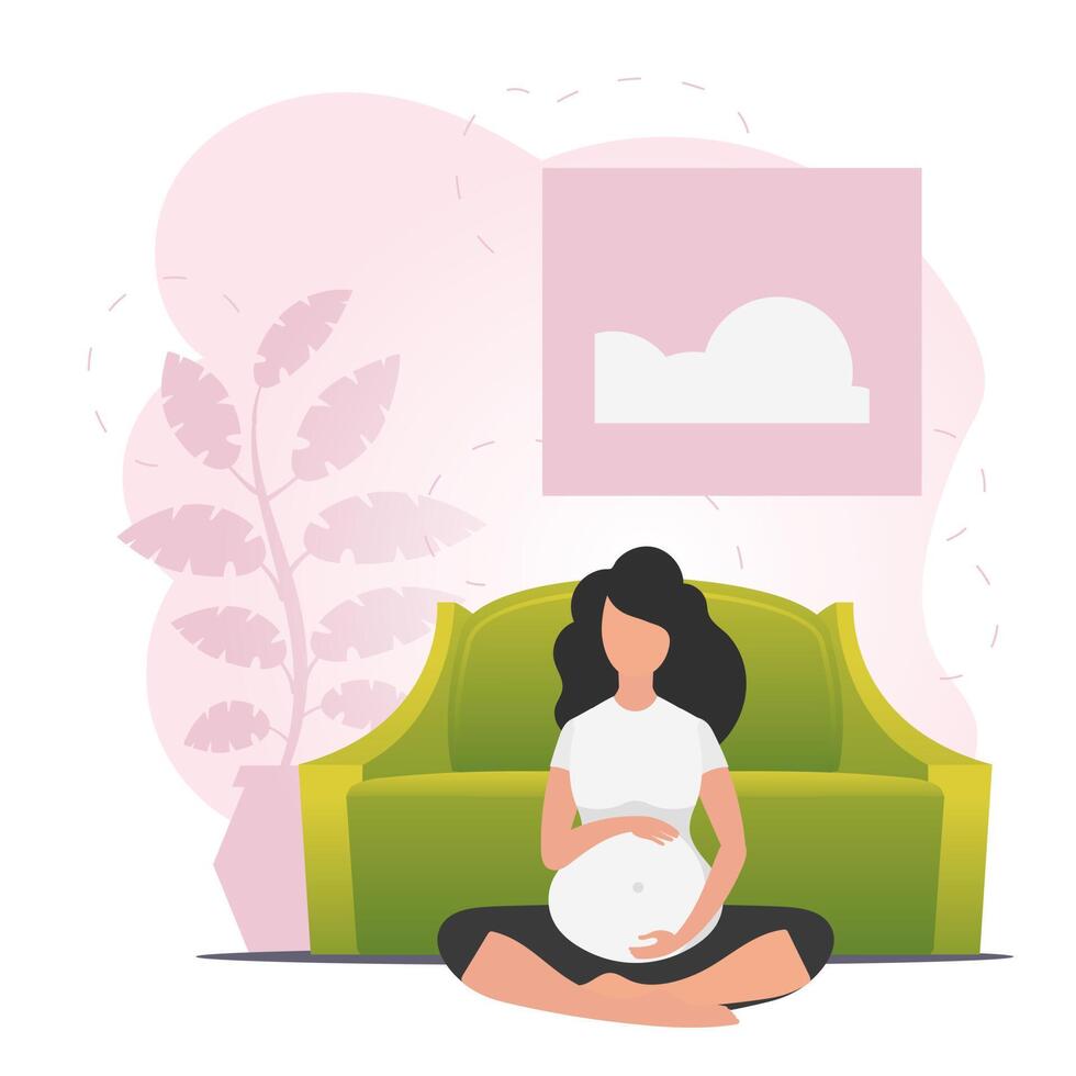 Pregnant woman in butterfly pose. Yoga poses in the butterfly or lotus position. Cartoon style. vector