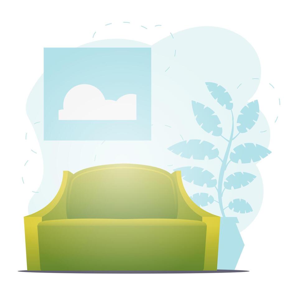 Beautiful sofa and houseplant. Background with space for your character