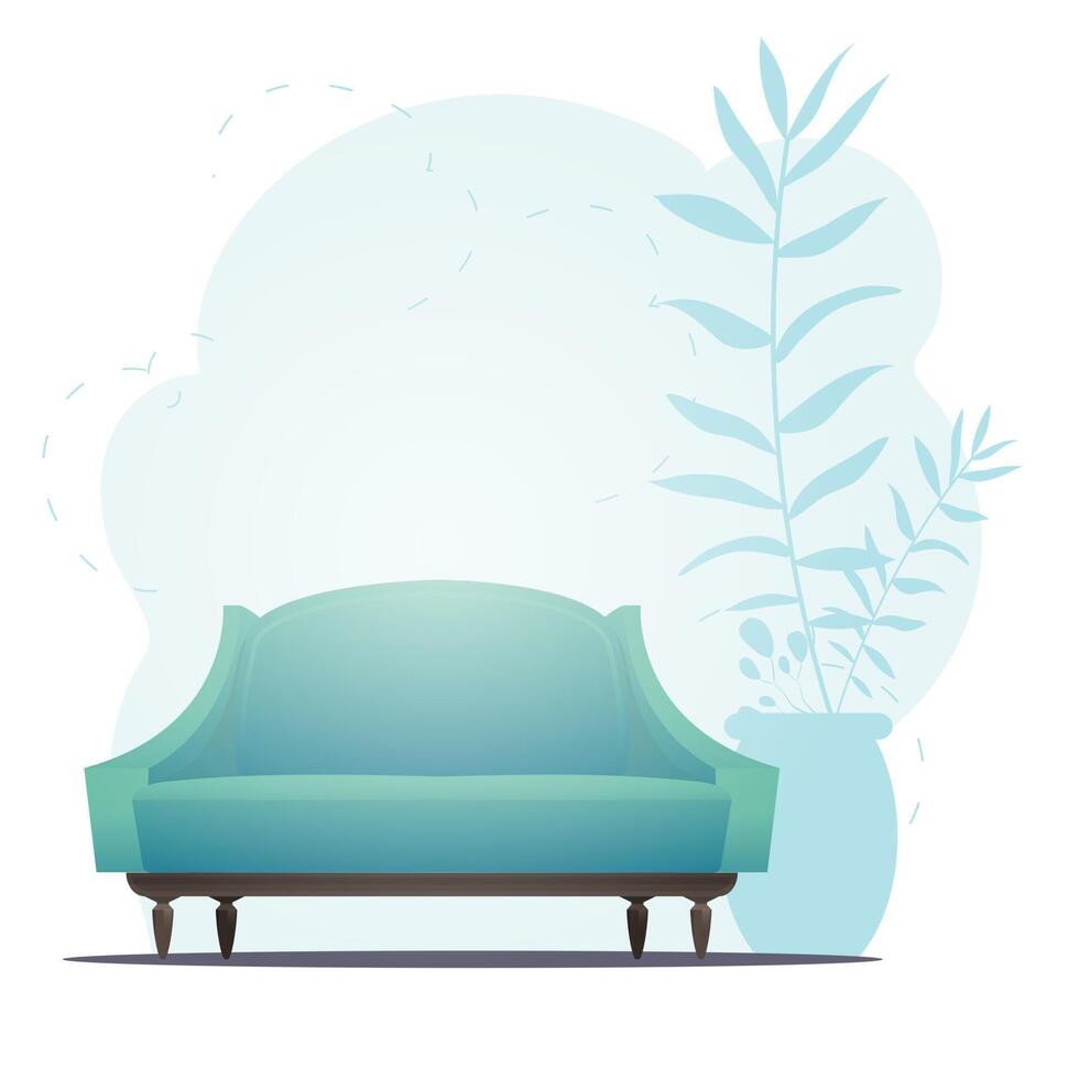 Beautiful Bed and houseplant. Background with space for your character. Cartoon style. vector