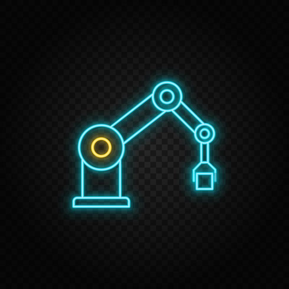 building, construction, industry, robot. Blue and yellow neon vector icon. Vector transparent background