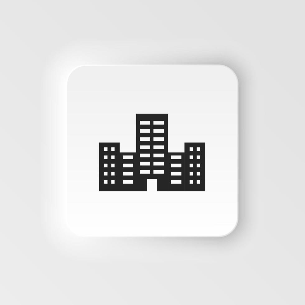 Building vector neumorphic style icon. Building illustration black an white vector neumorphic style icon isolated on white background - Vector. Building neumorphic style icon. .