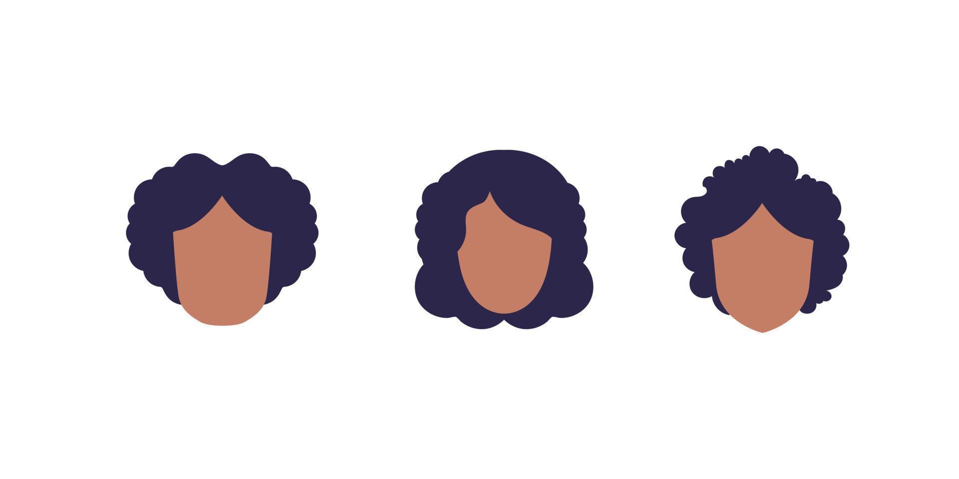 conjunto de caras mujer de africano americano apariencia. aislado. plano estilo. vector