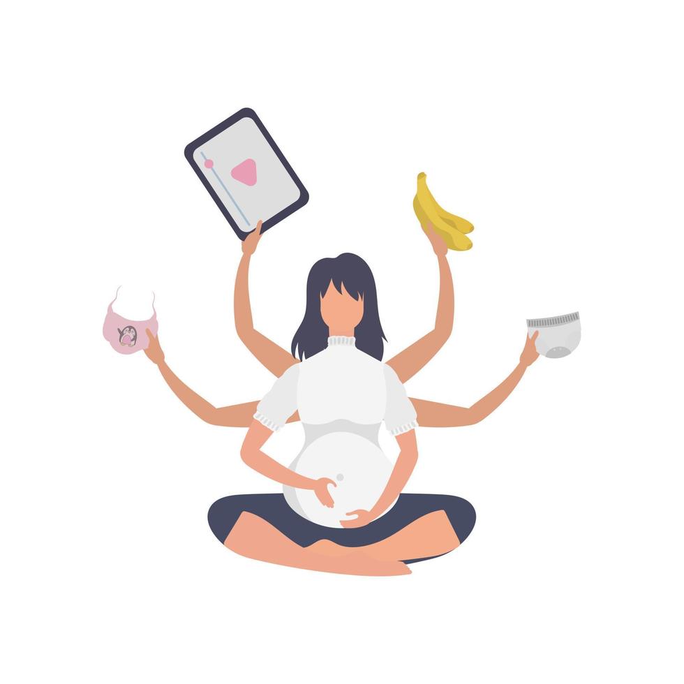 yoga para embarazada mujer. activo bien construido embarazada hembra personaje. aislado. vector ilustración en dibujos animados estilo.