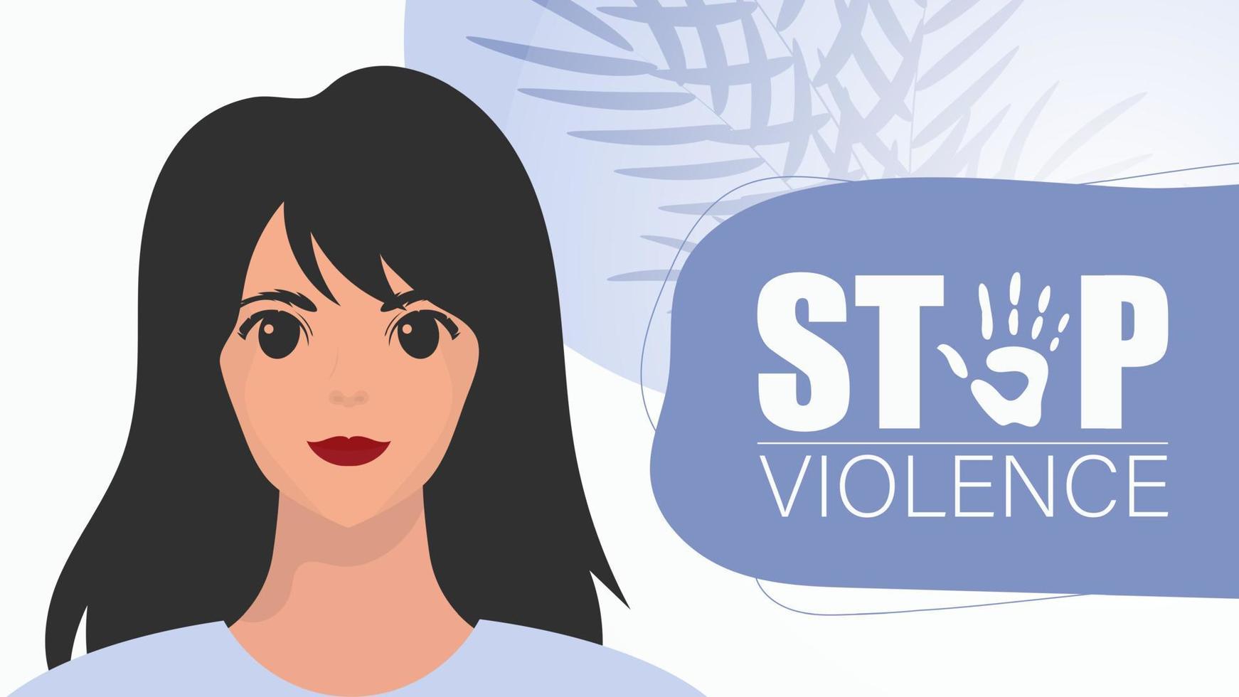 detener violencia en contra mujer. niña con un bandera. un fuerte mujer protestando en contra violencia. vector ilustración.