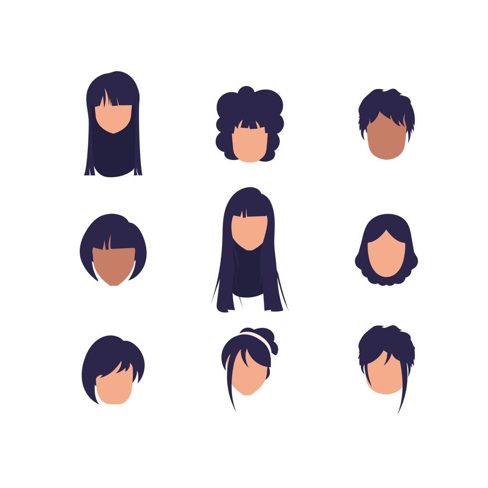 grande conjunto de caras de muchachas con diferente peinados y diferente nacionalidades aislado en blanco antecedentes. vector. vector