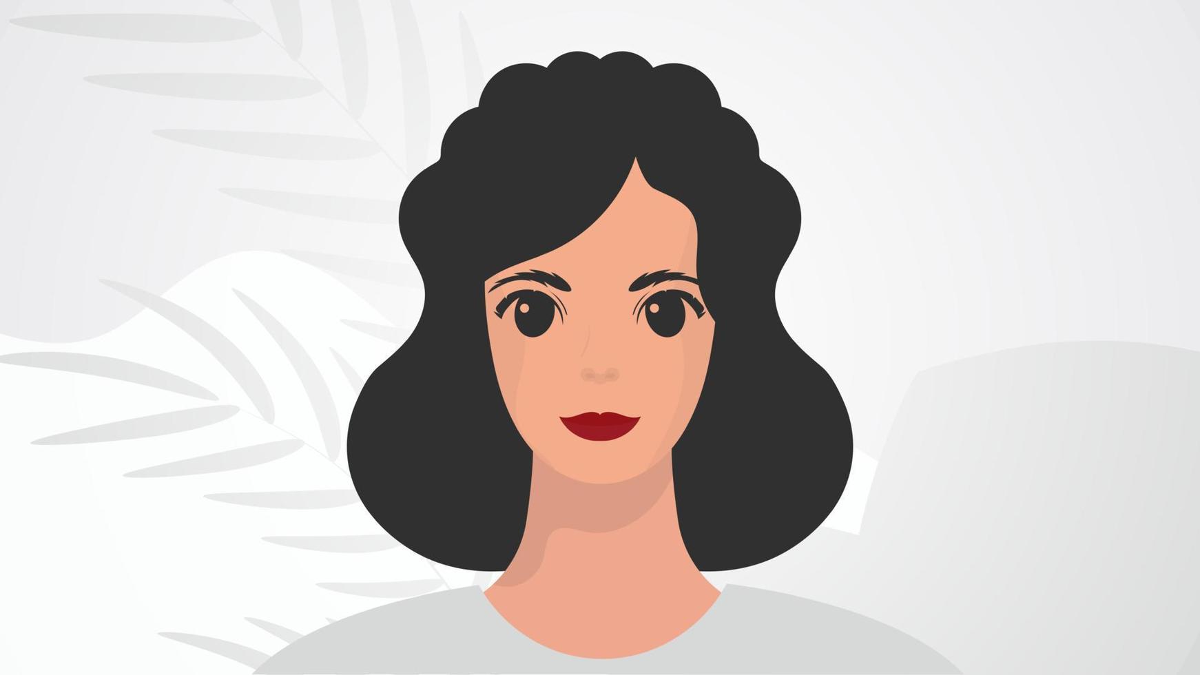Banner with a woman close-up. Strong girl on, front view. Flat cartoon style. vector