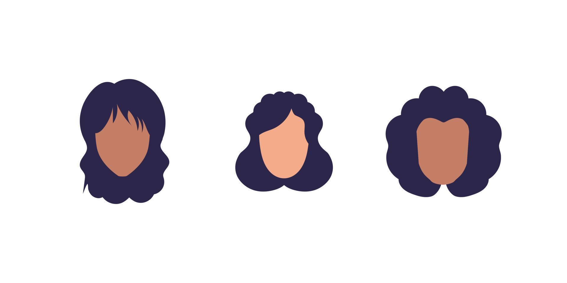 conjunto de caras de muchachas con diferente peinados aislado. vector ilustración.