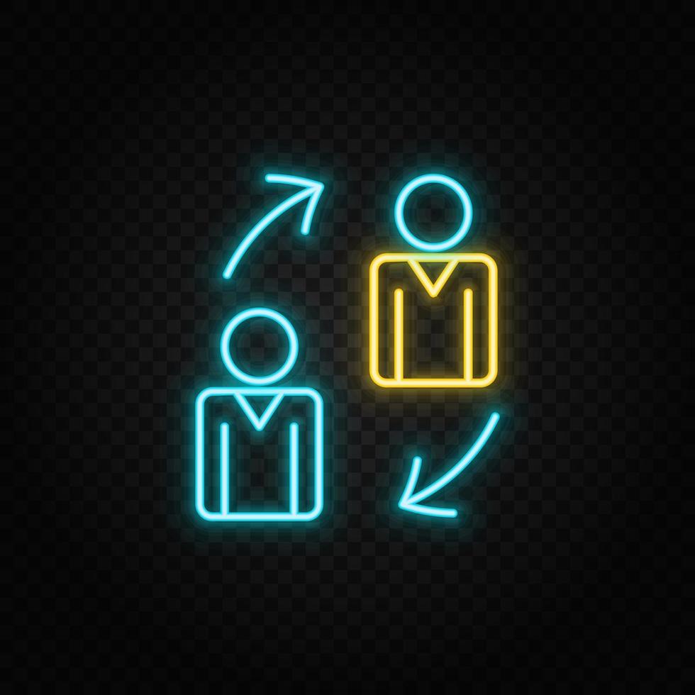 team, teamwork neon icon. Blue and yellow neon vector icon. Transparent background