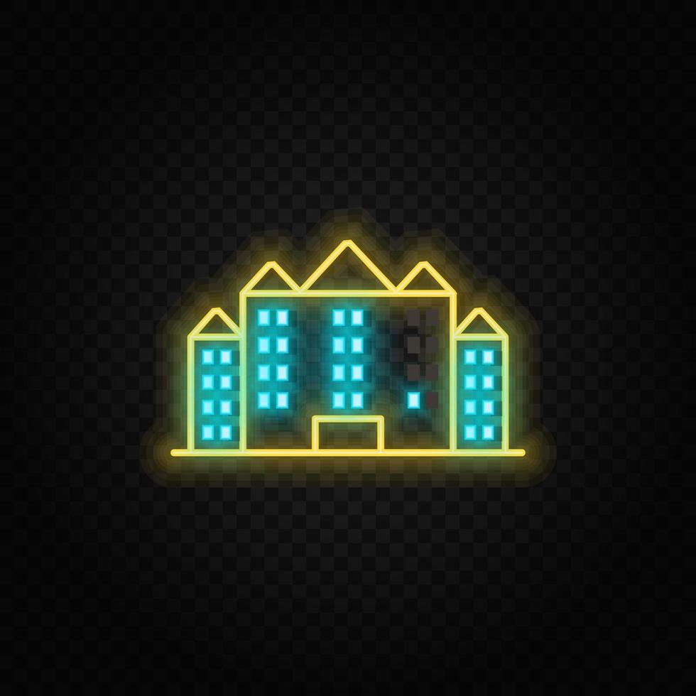 building neon vector icon. Blue and yellow neon vector icon. Vector transparent background