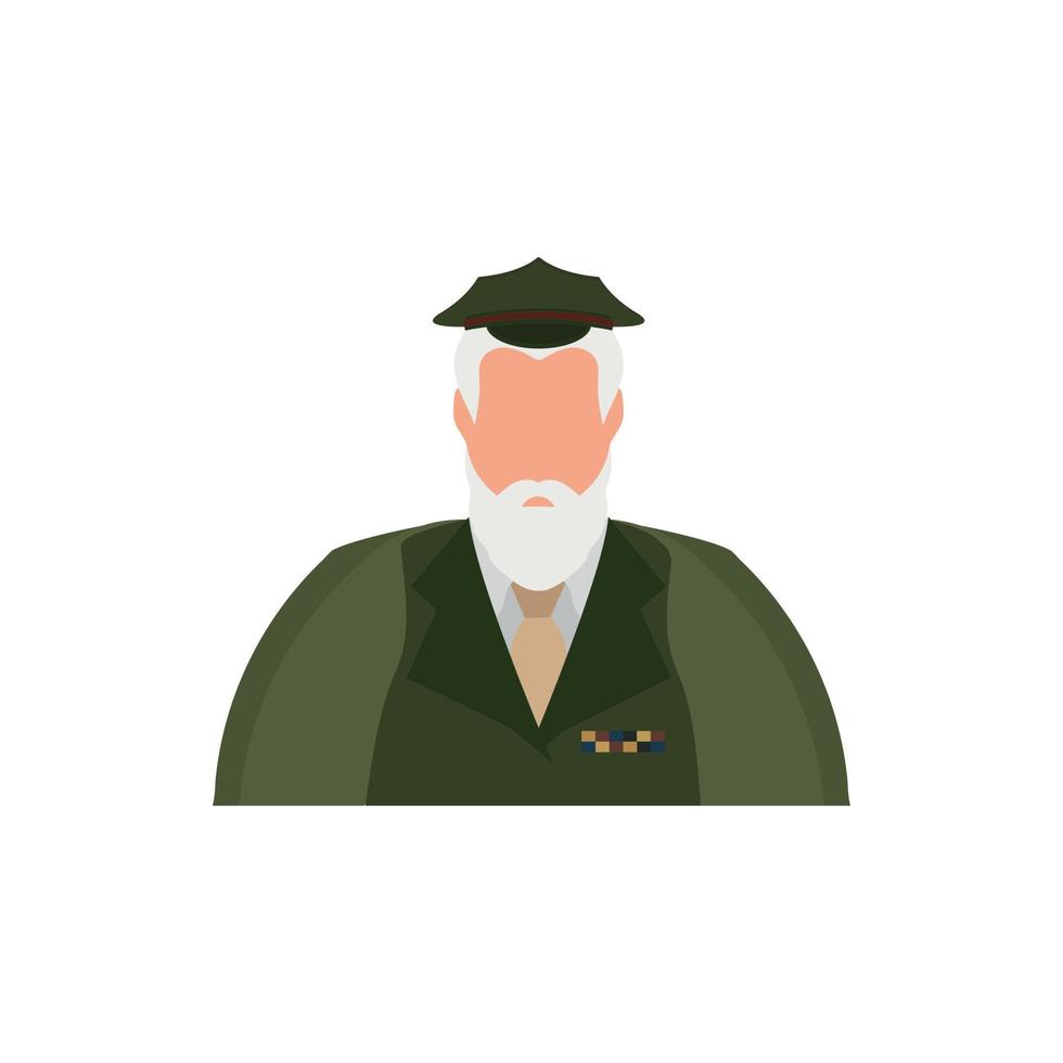 Old man in green uniform icon. Vector illustration.