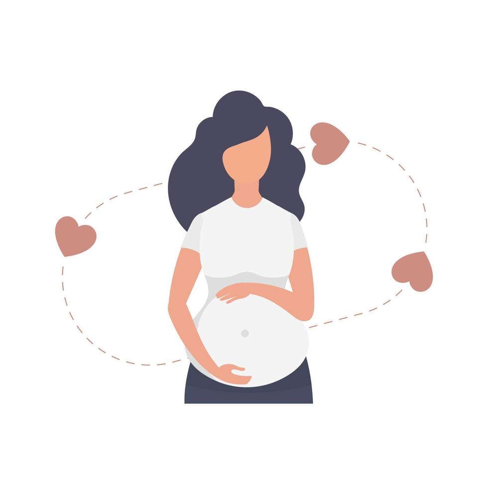 A pregnant woman lovingly holds her lower abdomen. isolated. vector. vector