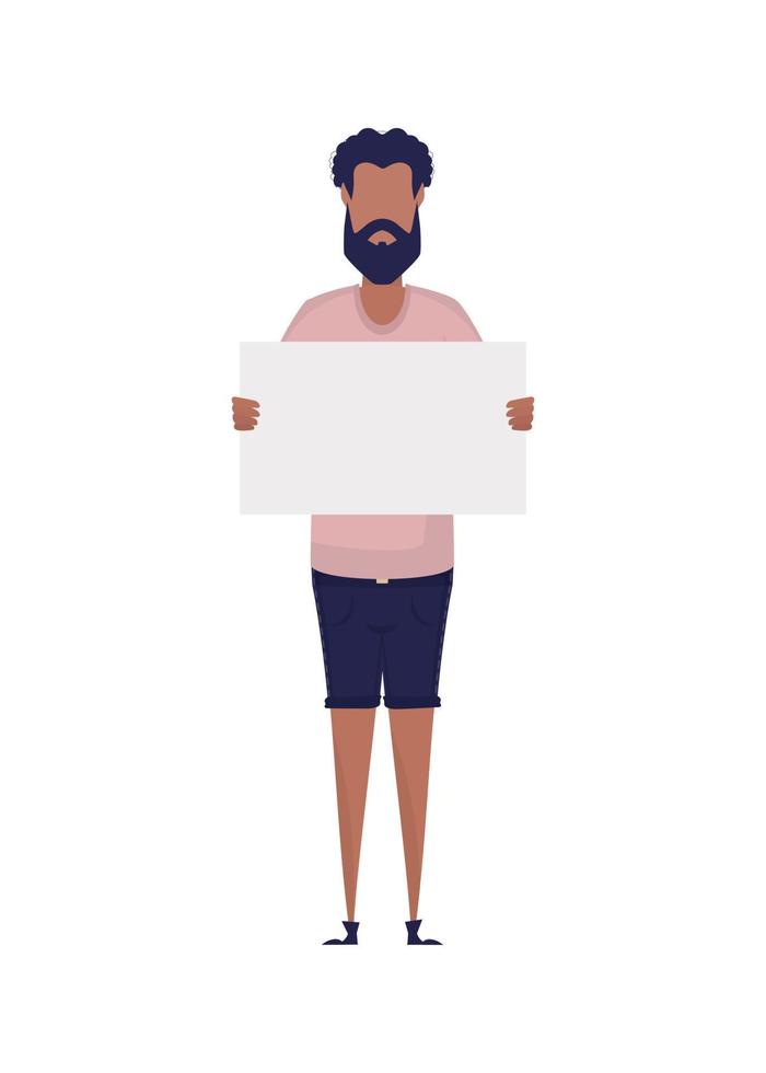 un hombre con un vacío bandera en su manos. protesta concepto. dibujos animados estilo. vector