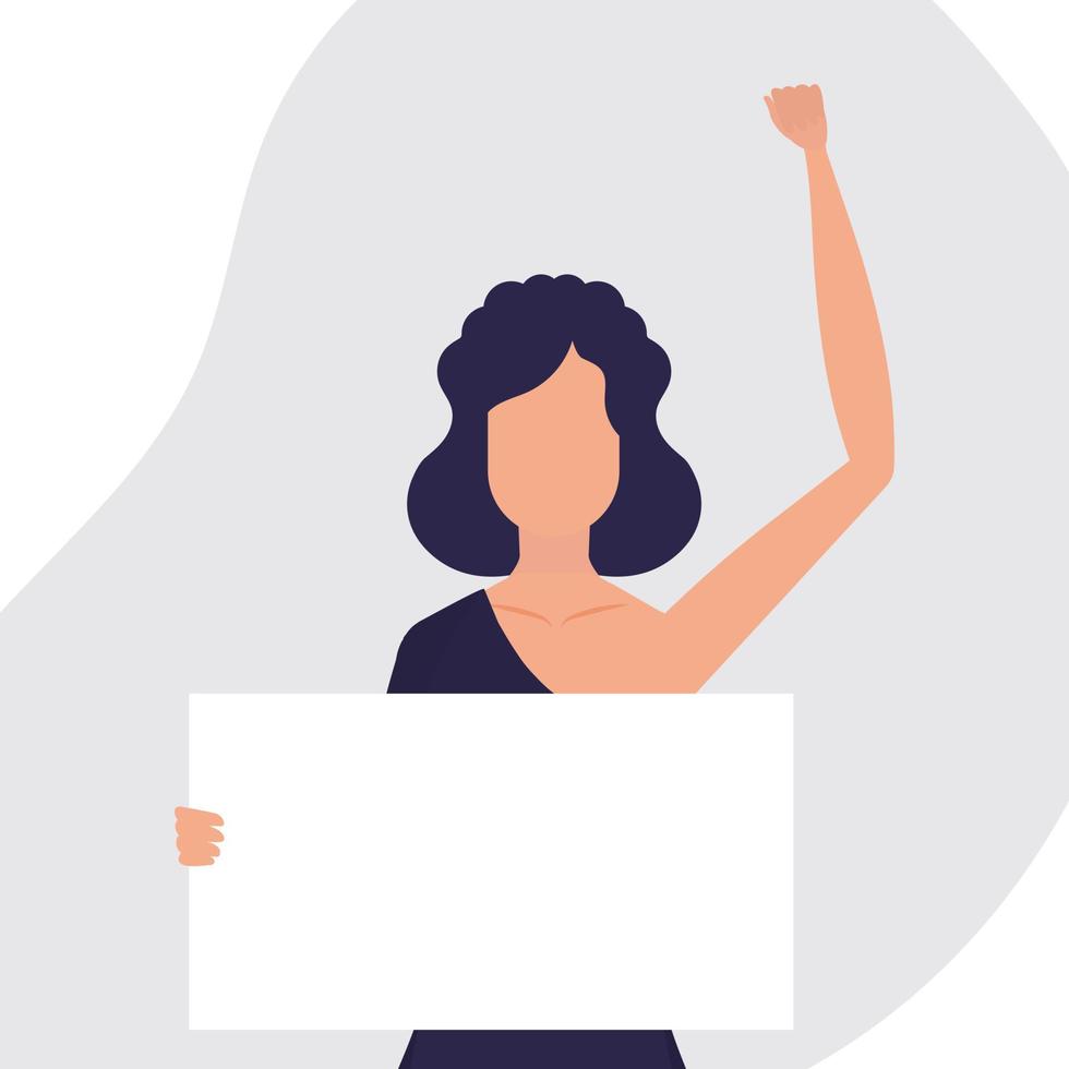A woman protests with a banner. Protest concept. Flat style. Vector. vector