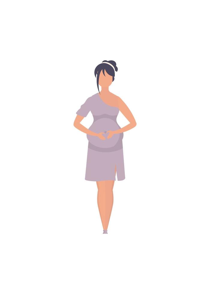 Full length pregnant woman. Happy pregnancy. Isolated on white background. Flat vector illustration.