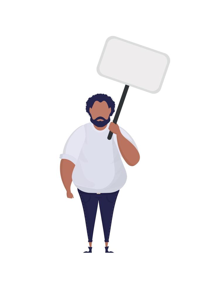 A man with an empty banner in his hands. Protest concept. Vector illustration.