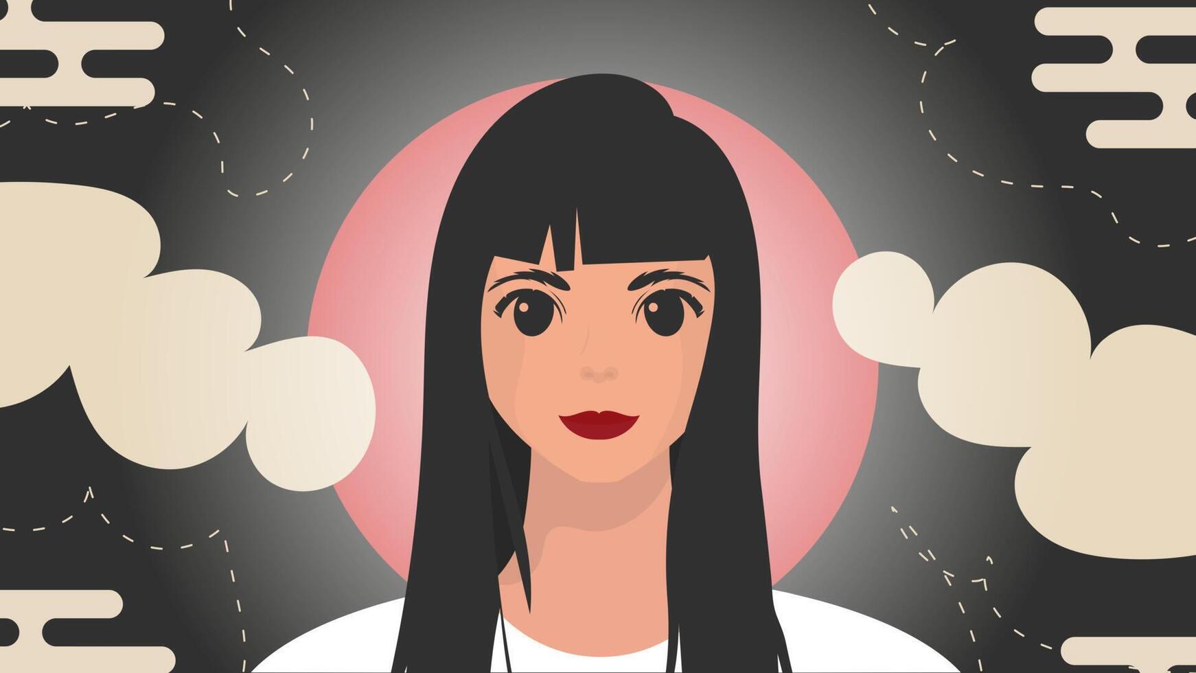 Banner with a girl close-up. Strong girl on, front view. illustration. vector