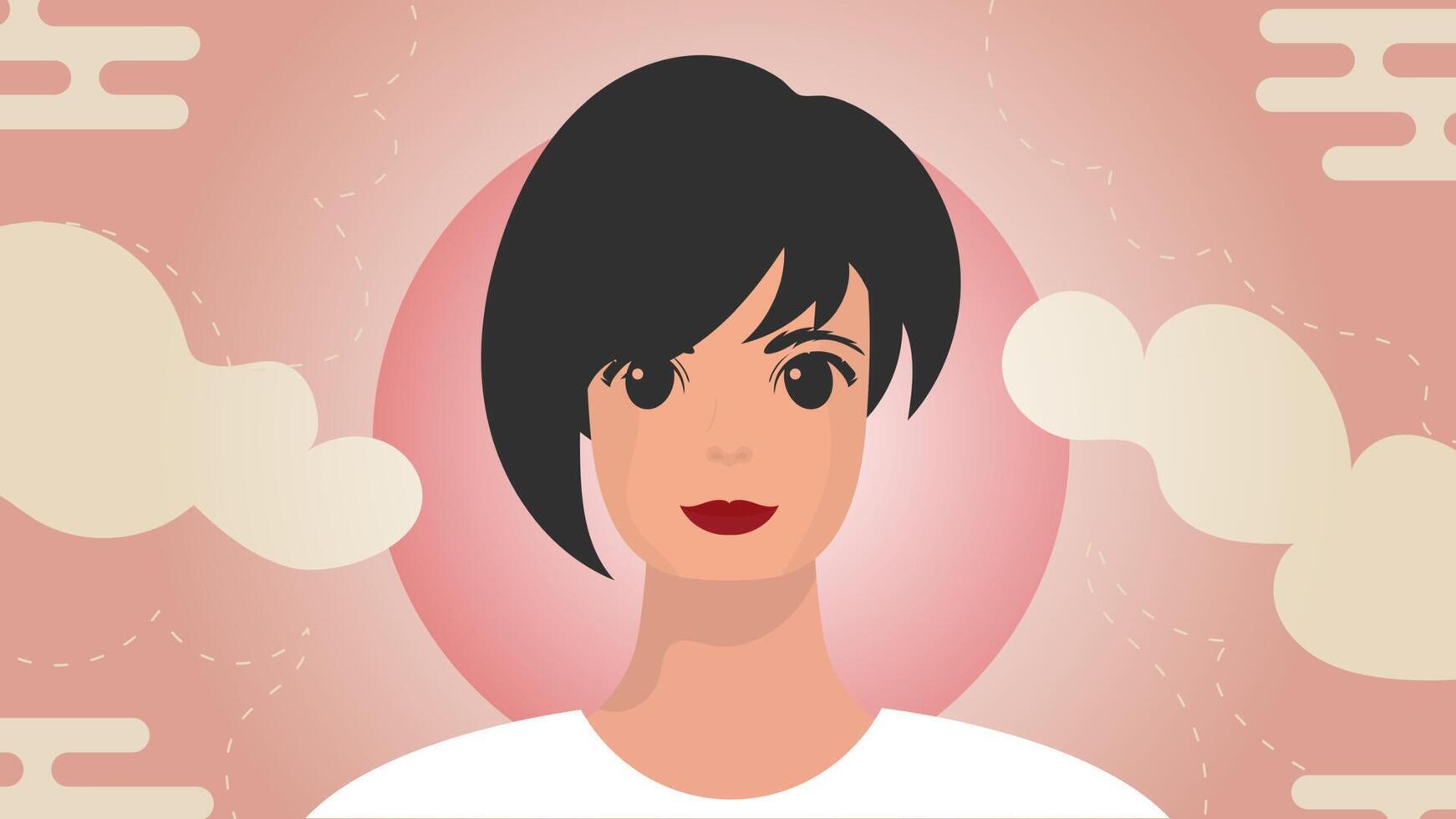 Banner with a girl close-up. Strong girl on, front view. . vector