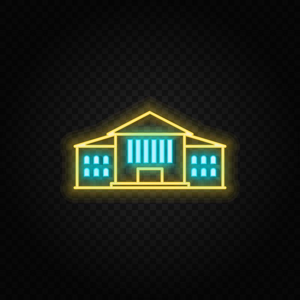 building neon vector icon. Blue and yellow neon vector icon. Vector transparent background