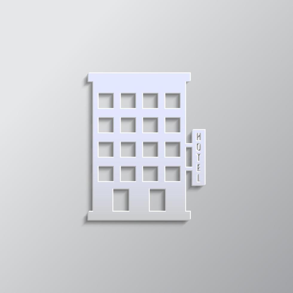 Building, hotel paper style, icon. Grey color vector background- Paper style vector icon.