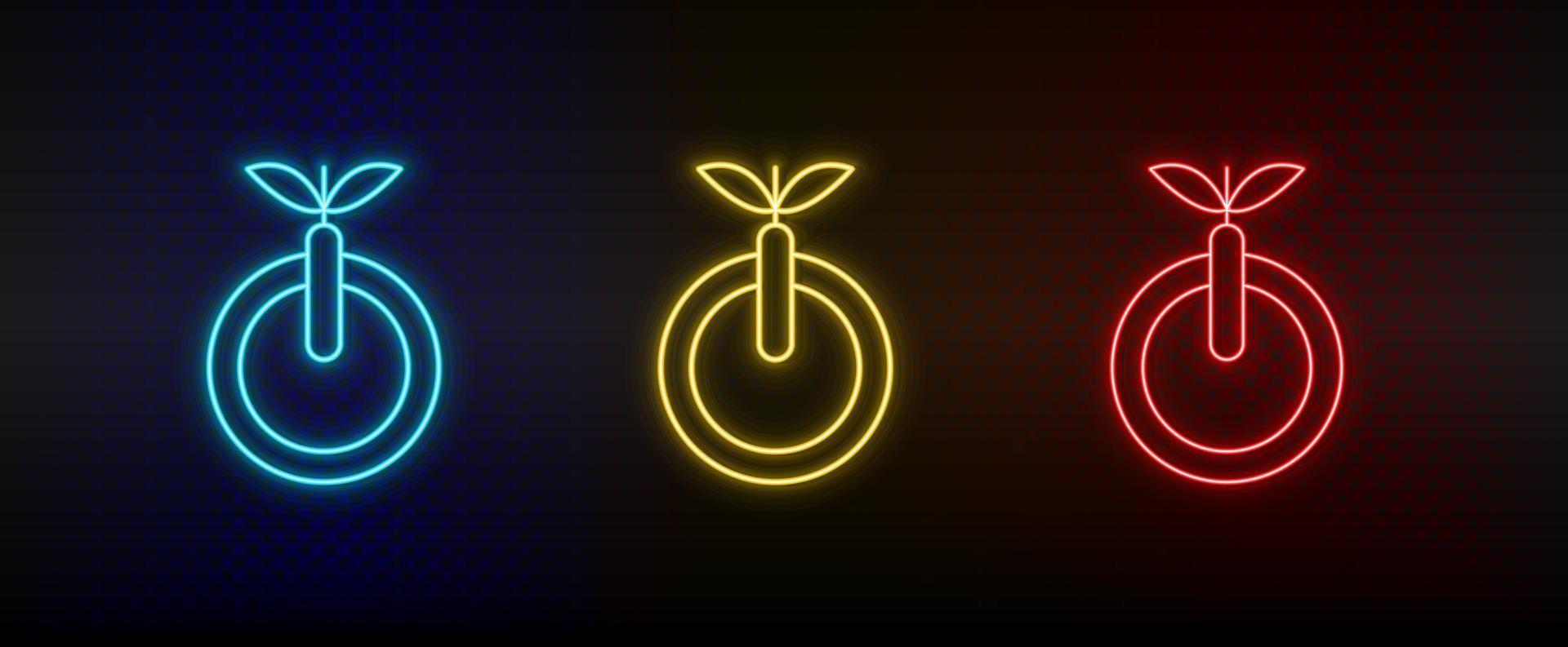 Neon icon set ecology and environment. Set of red, blue, yellow neon vector icon on transparency dark background