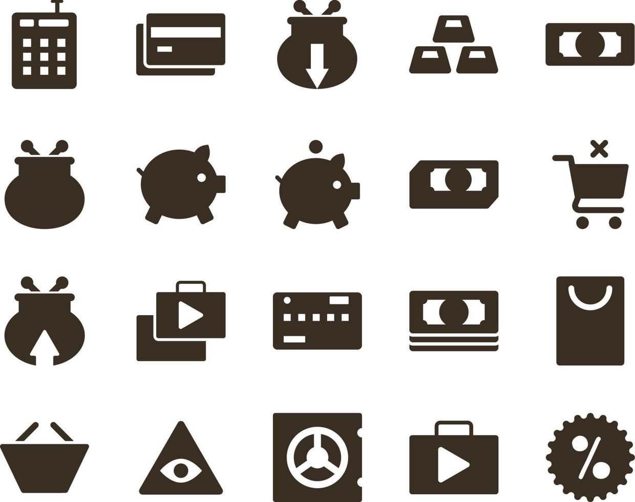 Money and finance icon set, discount, percent, sale. Investment, banking, money and finance icons on white background vector