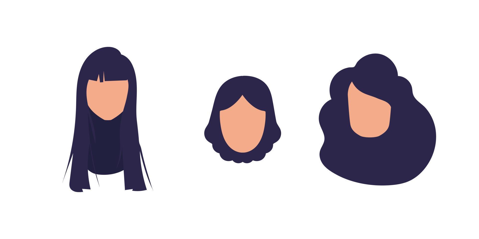 conjunto de caras de muchachas con diferente peinados aislado. vector. vector