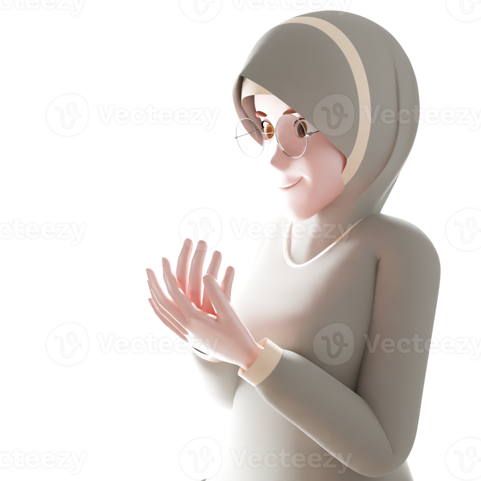 vrouw avatar hijab hand- gebaar bidden 3d geven png