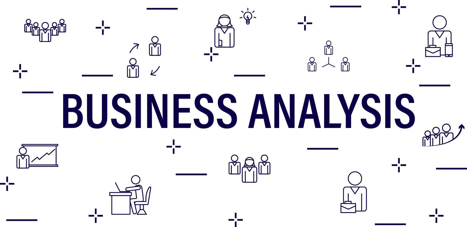Business analysis, financial statistics, audit thin line art style web banner template. Business analysis vector concept. Vector icon set