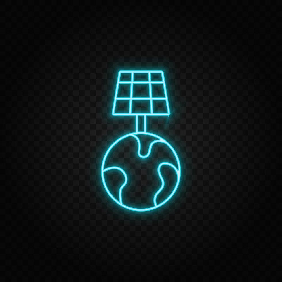earth, solar, energy neon vector icon. Blue and yellow neon vector icon. Vector transparent background