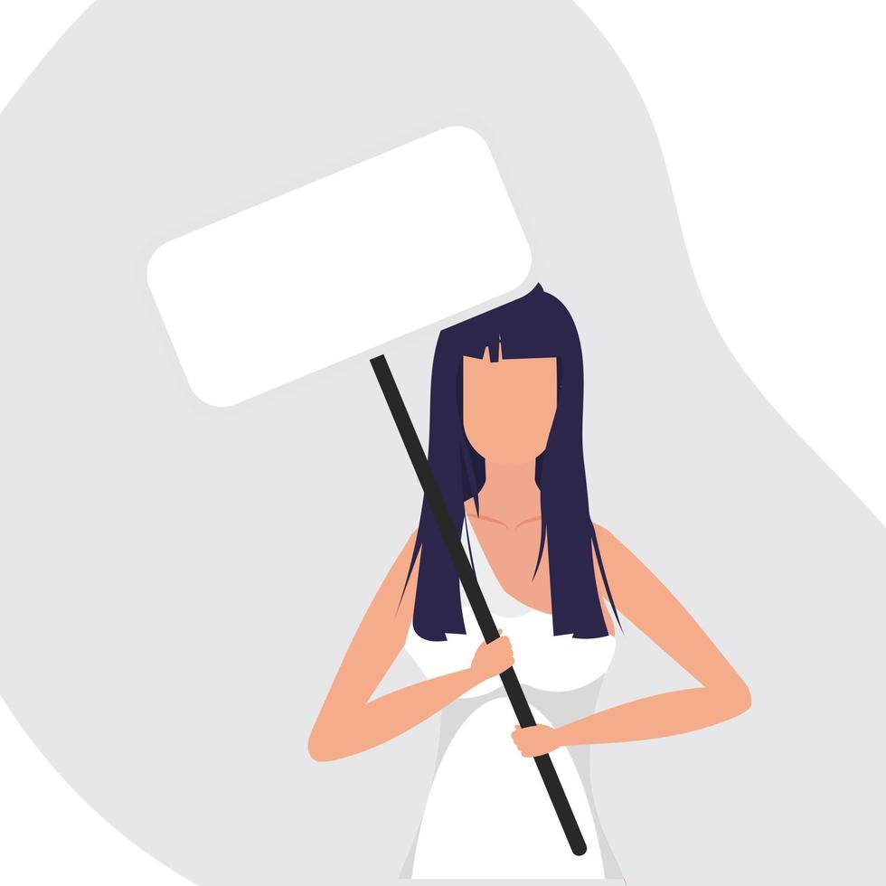 A woman with an empty banner in her hands. Protest concept. Flat style. Vector. vector