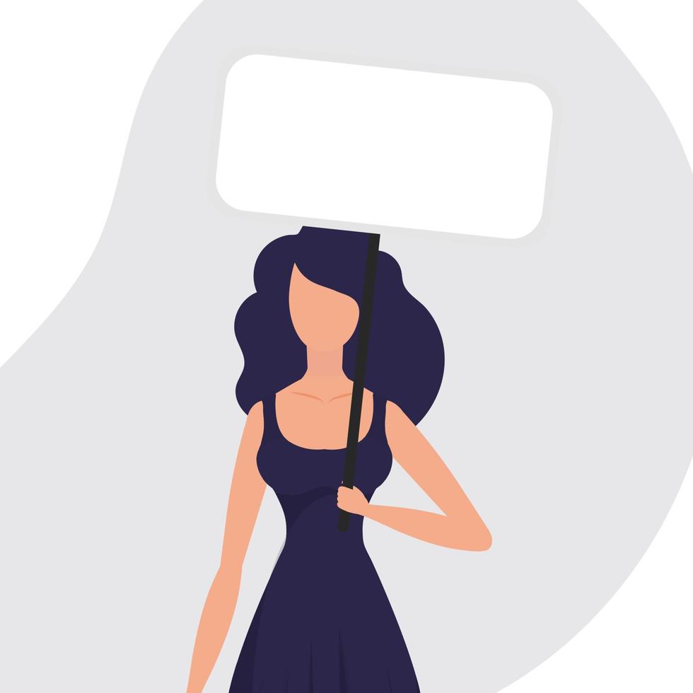 A woman protests with a banner. Protest concept. Flat style. Vector illustration.
