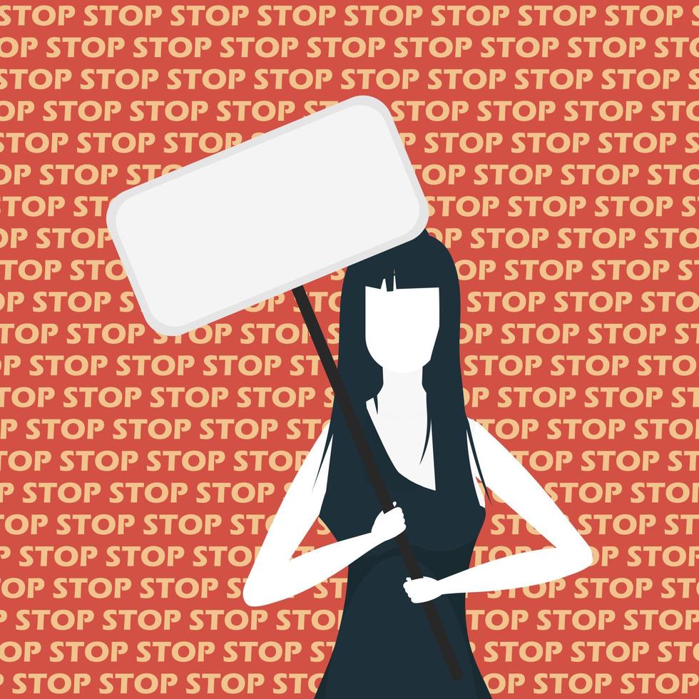 A woman with an empty banner in her hands. Protest concept. Flat style. Vector. vector