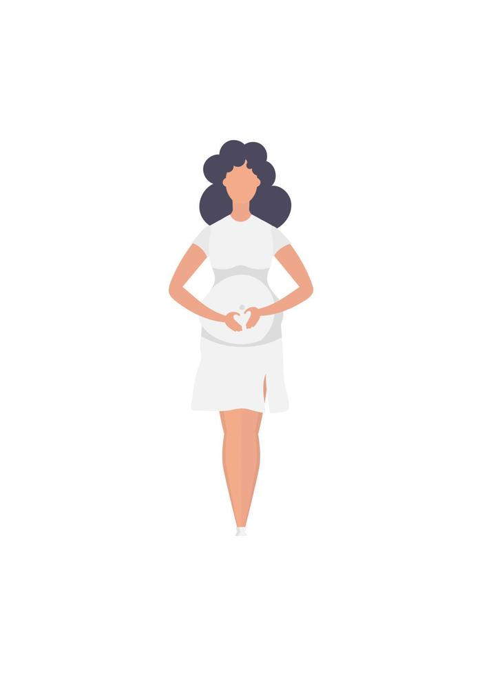 Pregnant girl in full growth. Happy pregnancy. Isolated. Vector illustration in cartoon style.