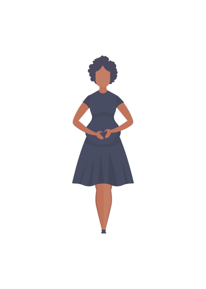 Pregnant girl in full growth. Happy pregnancy. Isolated on white background. Flat style. Vector illustration.