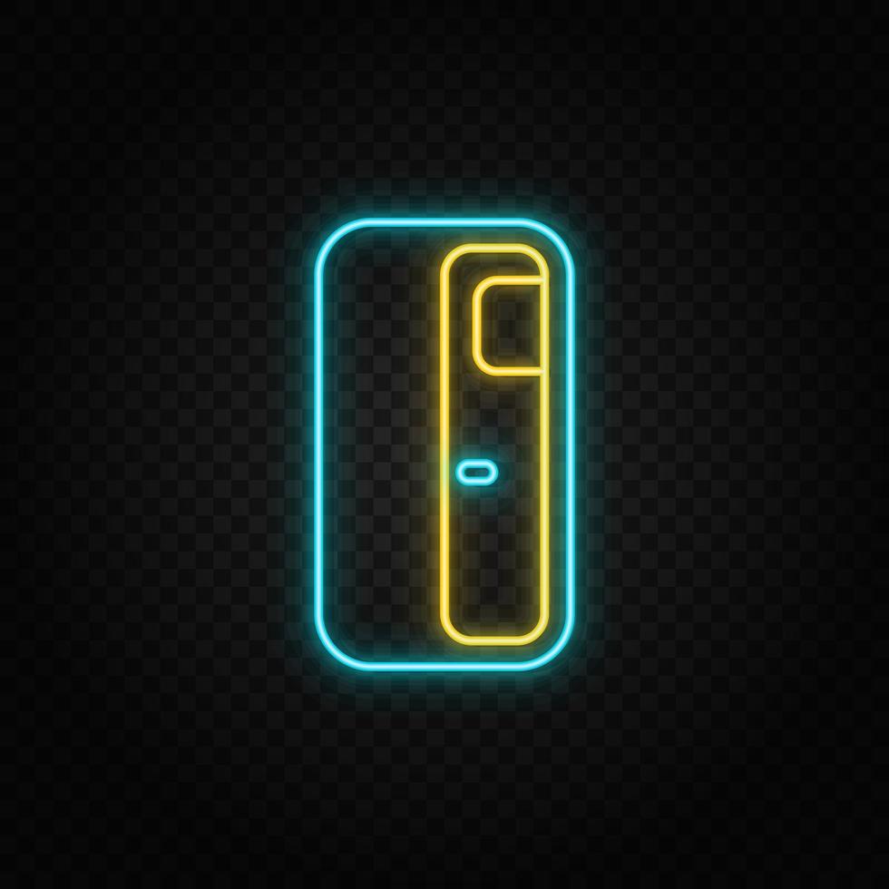 Ship, door, open, icon neon icon. Blue and yellow neon vector icon. Transparent background
