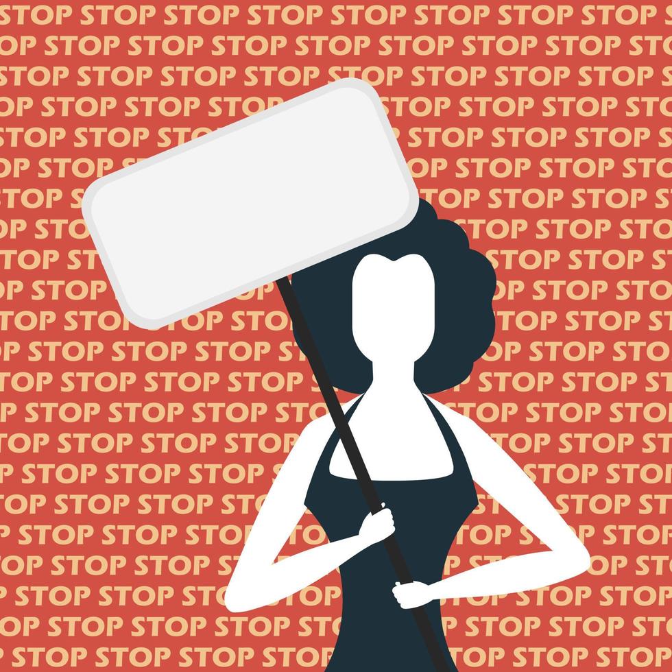 A cute girl is protesting with a banner. The concept of expressing thoughts, dissatisfaction and protests. Flat style. Vector. vector