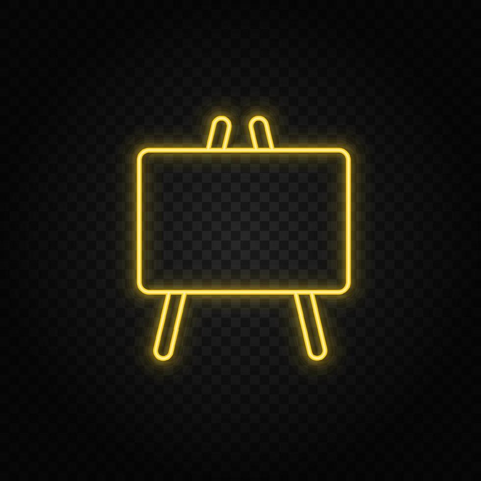 Yellow neon icon blackboard. Transparent background. Yellow neon vector icon on dark background