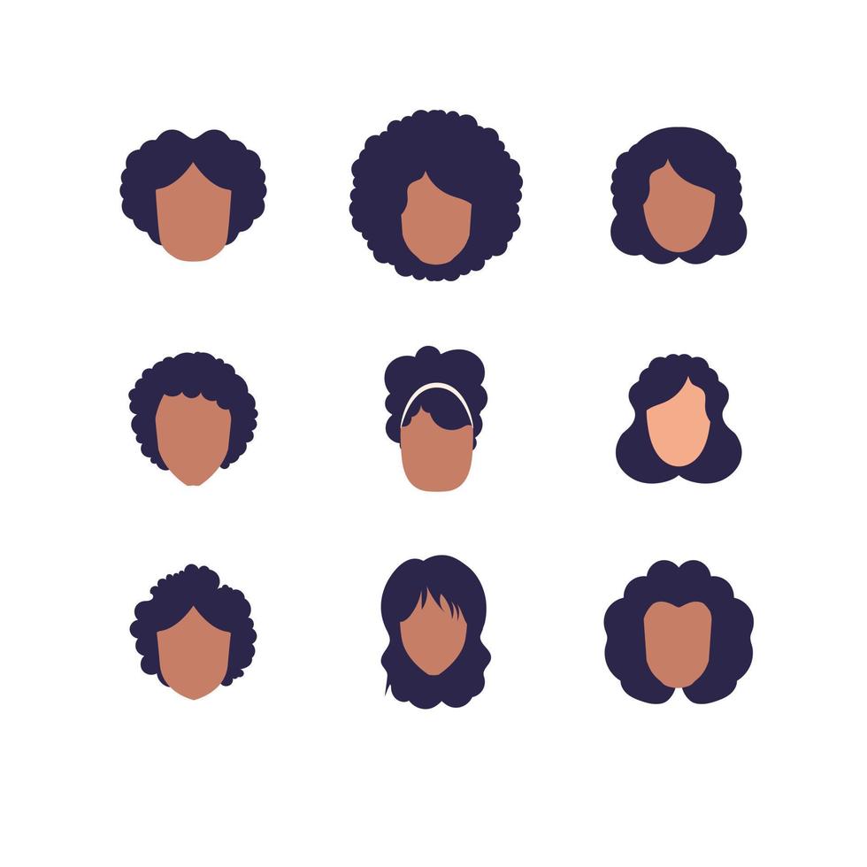 Big set of faces of girls with different hairstyles and different nationalities. Isolated on white background. Vector illustration.