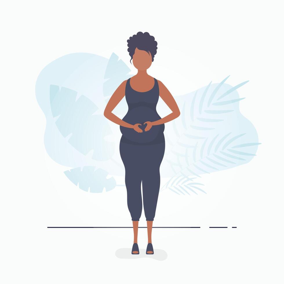 Full length pregnant woman. Well built pregnant female character. Postcard or poster in gentle colors for your design. illustration in cartoon style. vector