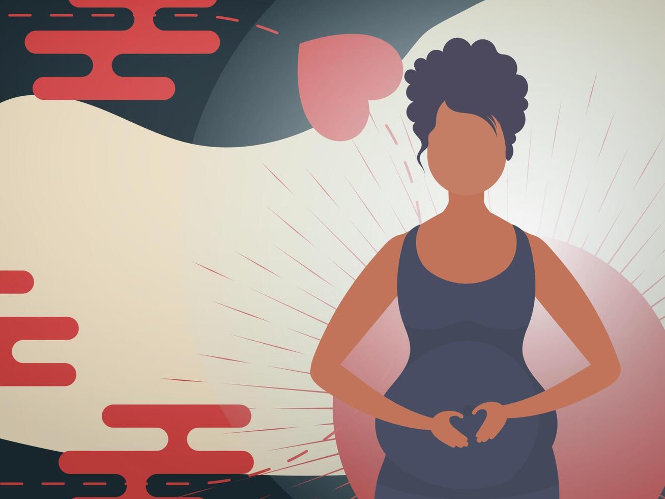 A pregnant woman holds her hands on her stomach. Banner or postcard for you. . vector