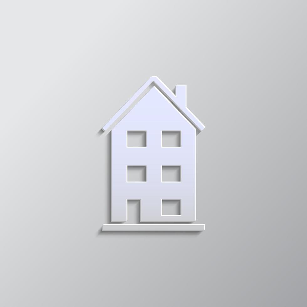 Building, home paper style, icon. Grey color vector background- Paper style vector icon.