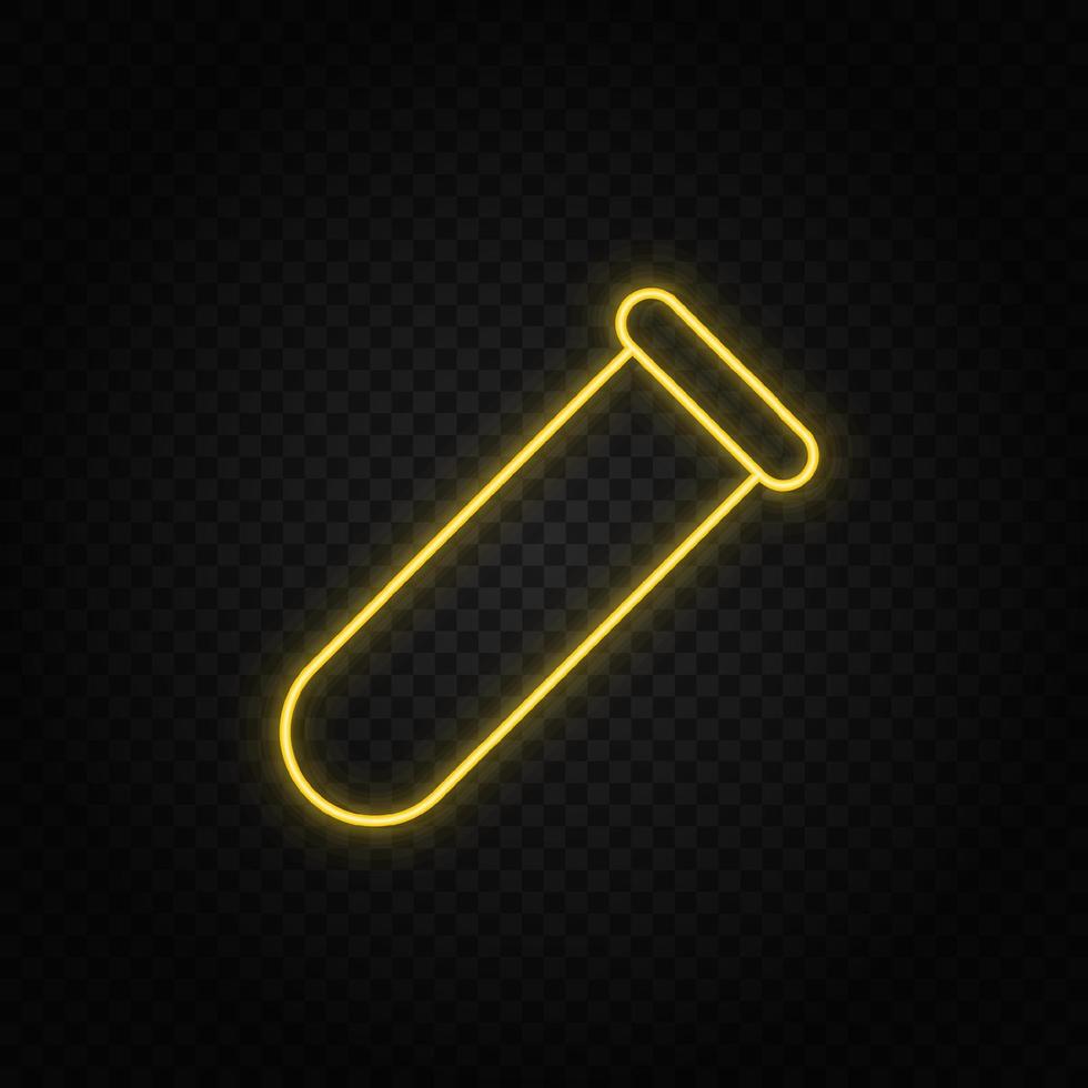Yellow neon icon lab glassware. Transparent background. Yellow neon vector icon on dark background