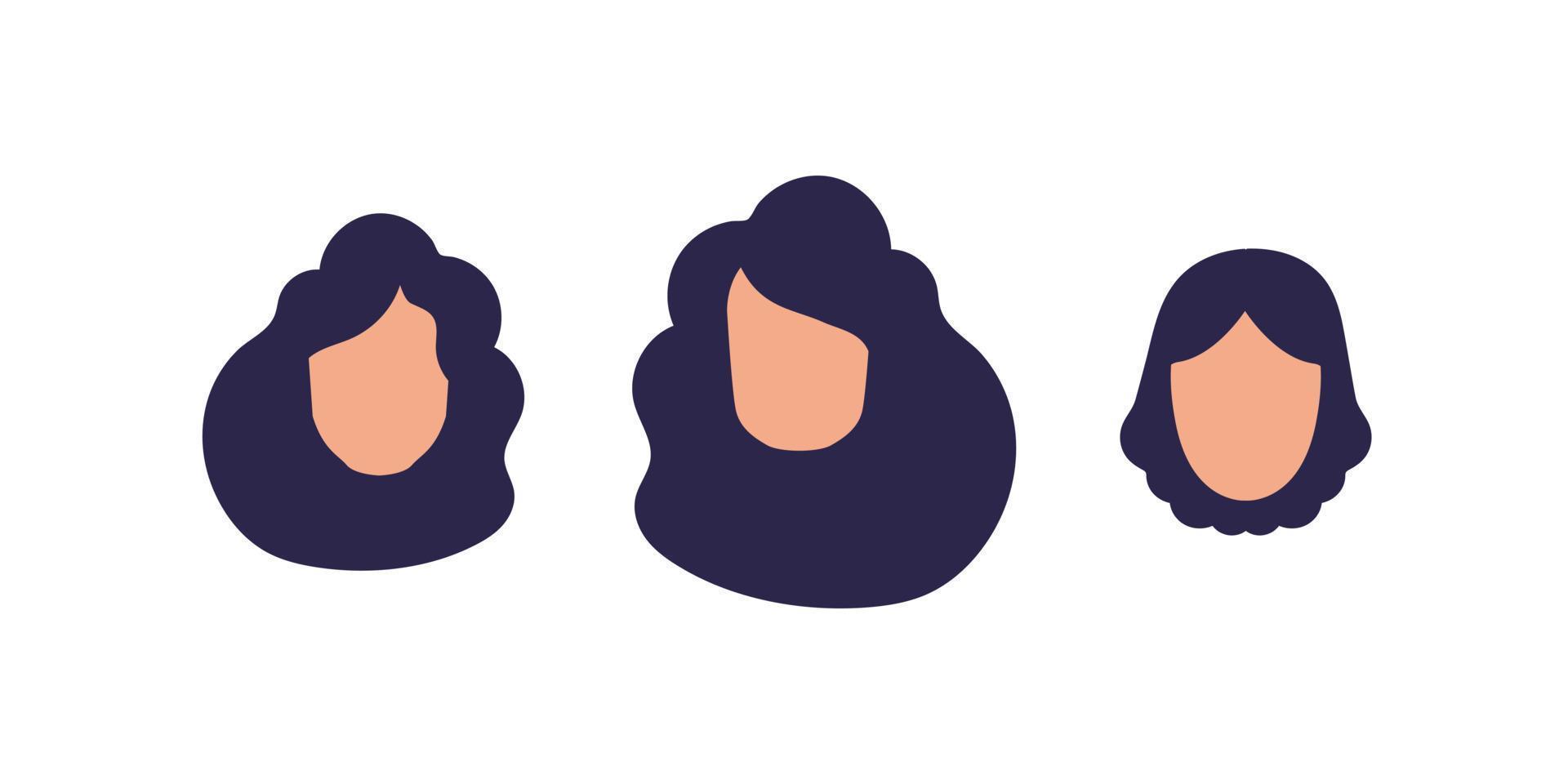 conjunto de De las mujeres caras con diferente peinados aislado. vector. vector