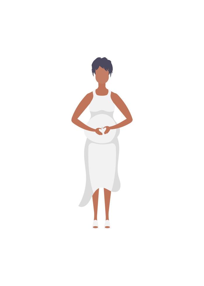 Full length pregnant woman. Happy pregnancy. Isolated. Vector illustration in cartoon style.