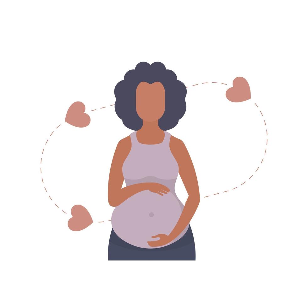 A pregnant woman lovingly holds her lower abdomen. isolated. vector. vector