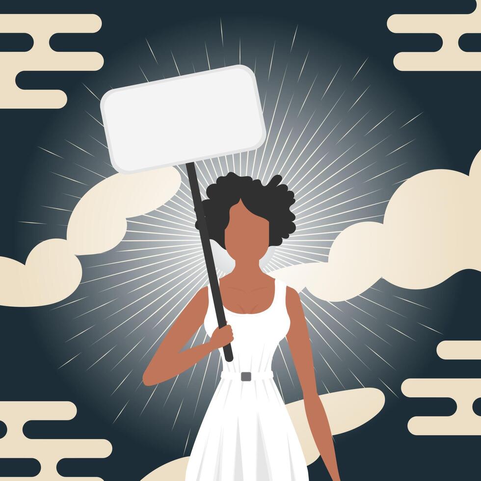 A woman protests with a banner. Chinese style banner. The concept of resistance. Vector illustration.