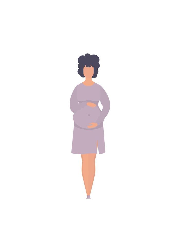 Full length pregnant woman. Happy pregnancy. Isolated on white background. Vector illustration in cartoon style.