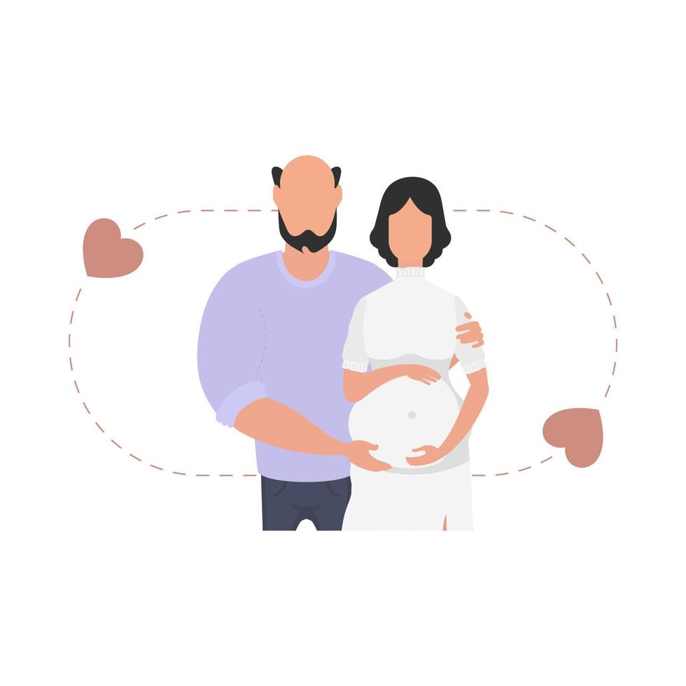 un embarazada mujer con su marido hasta la cintura. aislado en blanco antecedentes. contento el embarazo concepto. vector ilustración.